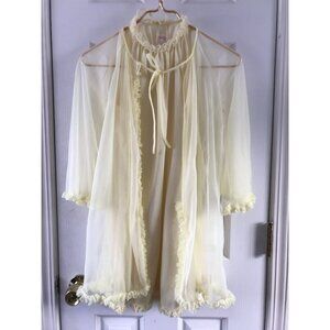Vintage 1960's Cherri Lynn 2 Piece Lingerie Set Yellow Robe & Gown XS
